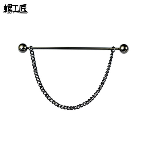 Ball one-word collar pin metal chain tassel men's brooch French shirt pinhole collar corner buckle European and American pin