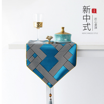 2019新款現代中式家居裝飾桌旗高檔貢緞提花桌巾茶幾桌布餐墊定制