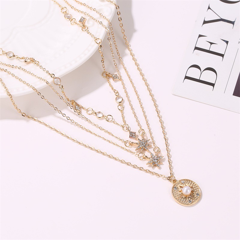 New 4-layer Six-pointed Ladies Long Multi-layer Star Alloy Pendant Necklace Sweater Chain Wholesale display picture 3
