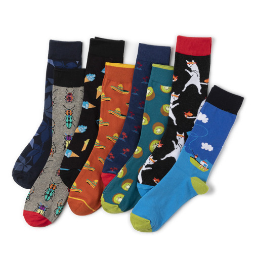 Trendy socks for men, mid-length, women's foreign trade, trendy men's socks, combed cotton, cross-border supply socks, fruit socks, wholesale animal socks