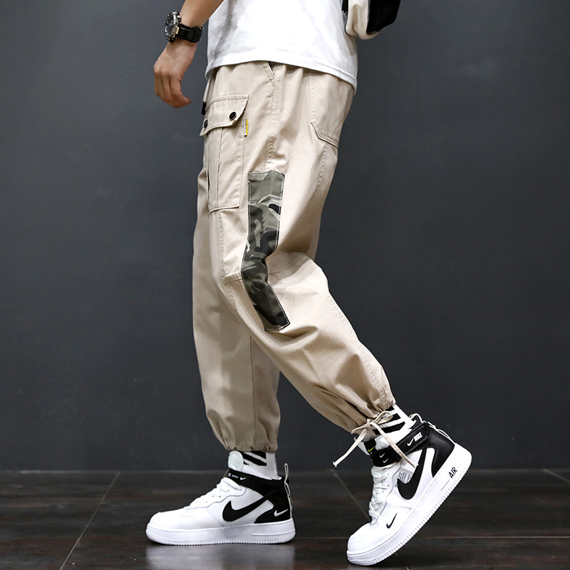 2019新品纯棉休闲裤男青少年多口袋男裤韩版工装束脚裤潮一件代发|ms