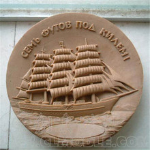 定制帆船浮雕圆盘厂家树脂黄砂岩浮雕背景墙壁画人造砂岩工艺品