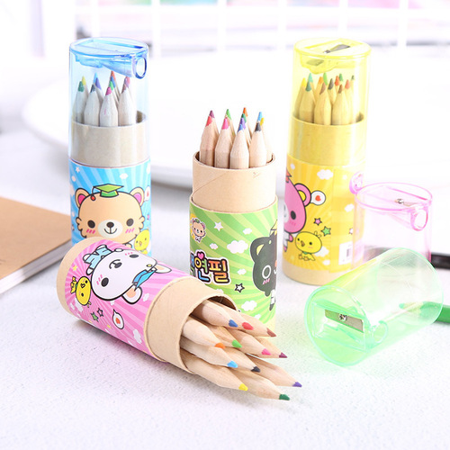 Cartoon Creative Cute Animal Wooden Colored Pencils 12 Colors Children's Painting and Doodle Supplies Tins Colored Pencils Wholesale