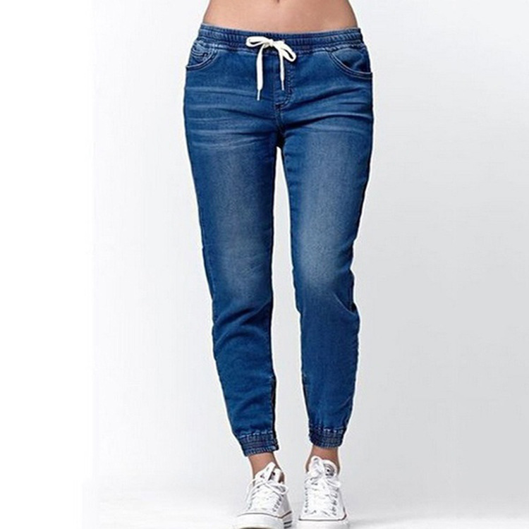 Women's Jeans Lace-up Washed Feet Lantern Denim Trousers Women