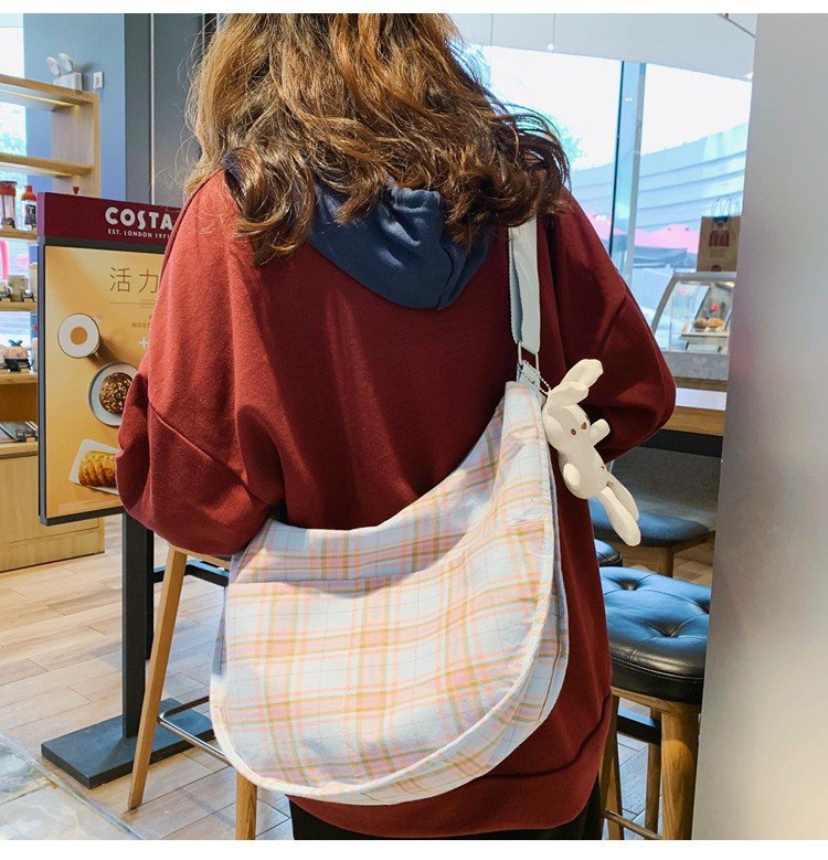 Fashion Small Fresh Plaid Canvas Shoulder Soft Cute Girl Student Messenger Bag display picture 40