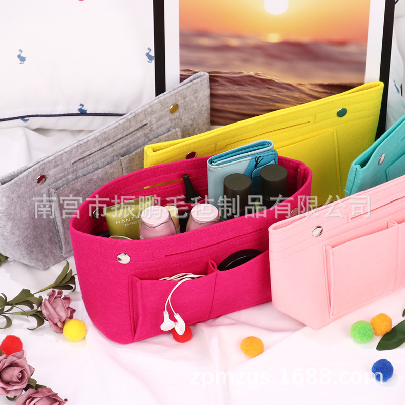 懒人毛毡化妆包收纳包时尚女士毛毡手提包中包ogo便携多功能