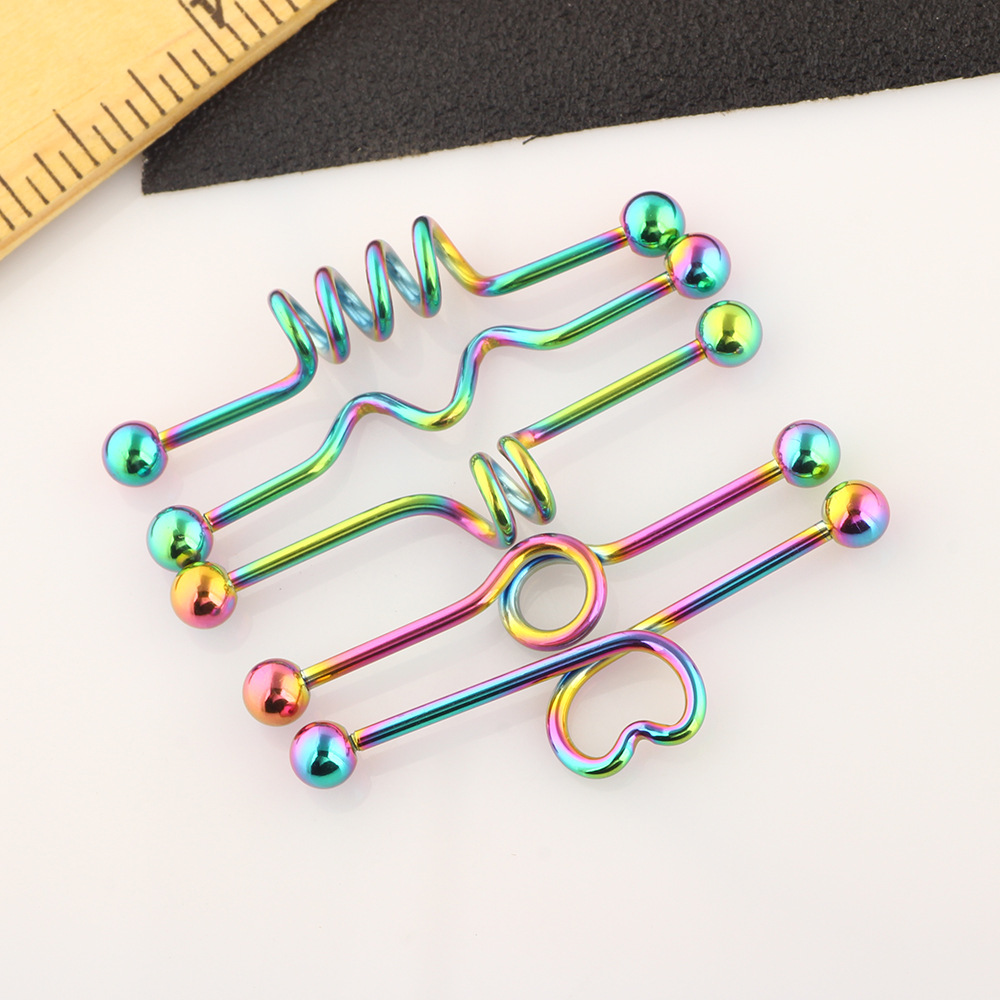 5-Piece Industrial Earring Set Long Rod Piercing Earrings Stainless Steel Ear Cartilage Jewelry Set detail image 39