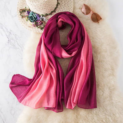 new pattern Solid Gradient color mulberry silk Real silk Silk scarf Korean Edition Color matching lady scarf Shawl Beach towel wholesale