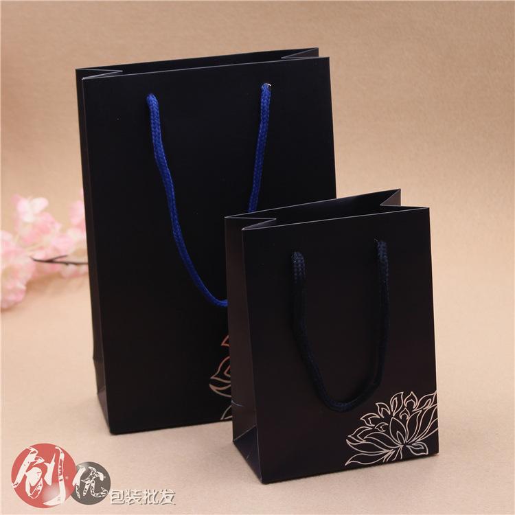 珠宝首饰翡翠玉器礼品纸 袋荷花手提袋包装盒袋荷花烫银手提袋