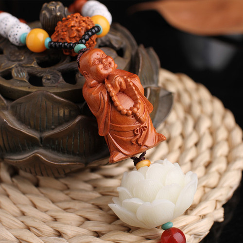 Hot selling car pendant cloth bag Maitreya rear view mirror car hanger three-dimensional carved lotus car interior supplies LJG03