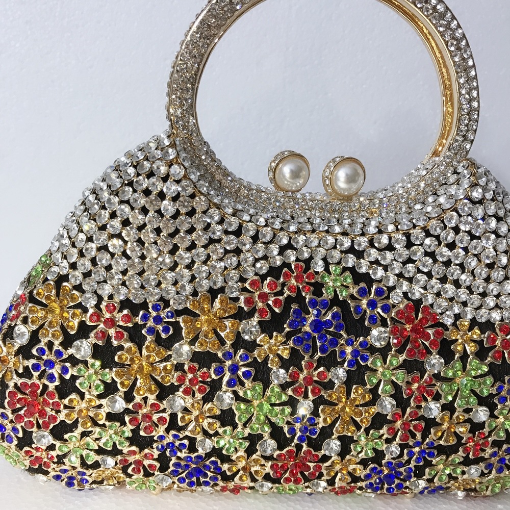Túi clutch nữ đính kim cương giả dự tiệc cao cấp kích thước 23x12x6 cm — Màu đen chi tiết 17