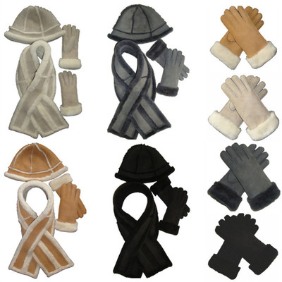Beautiful Fur integrated Sheepskin new pattern men and women Three-piece Suite Hat scarf glove wool thickening
