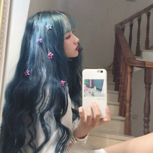 AliExpress new product wig for women soot blue corn permed long curly hair cute wool curly chemical fiber full headgear wholesale