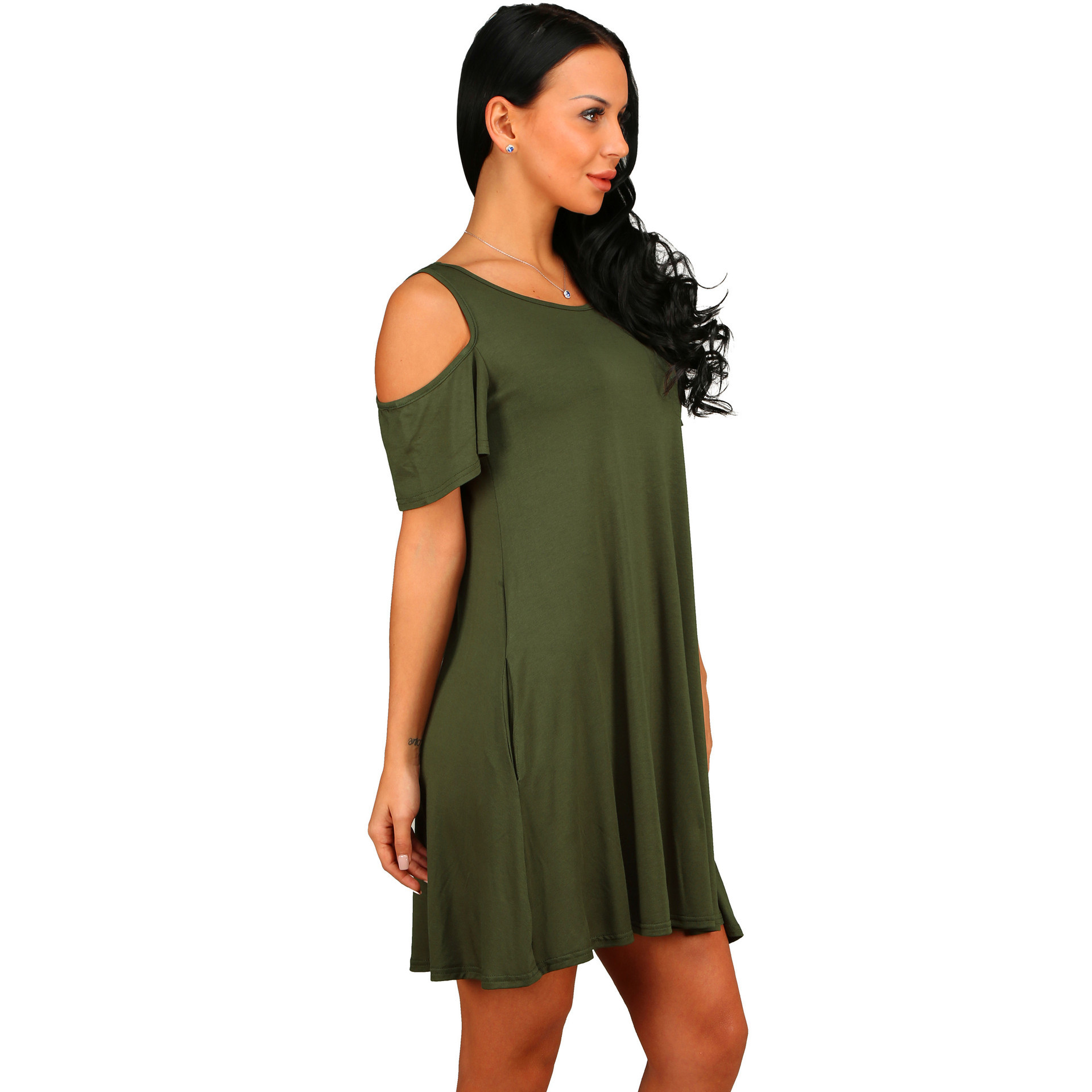 Holiday Loose Strapless Short-Sleeved Pocket Dresses NSYKD62966