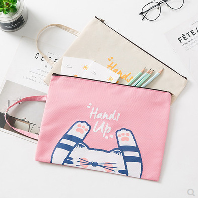 Korean version of creative portable large-capacity Oxford cloth document bag student multi-functional information bag zipper storage bag