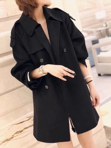 2020双面呢大衣腰带肩章款女士双面羊绒大衣帅气毛呢大衣外套批发