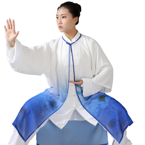 Chinese Taichi kungfu  out coat shawl top single piece women's gradient colored Chiffon Tai ji quan shawl one size