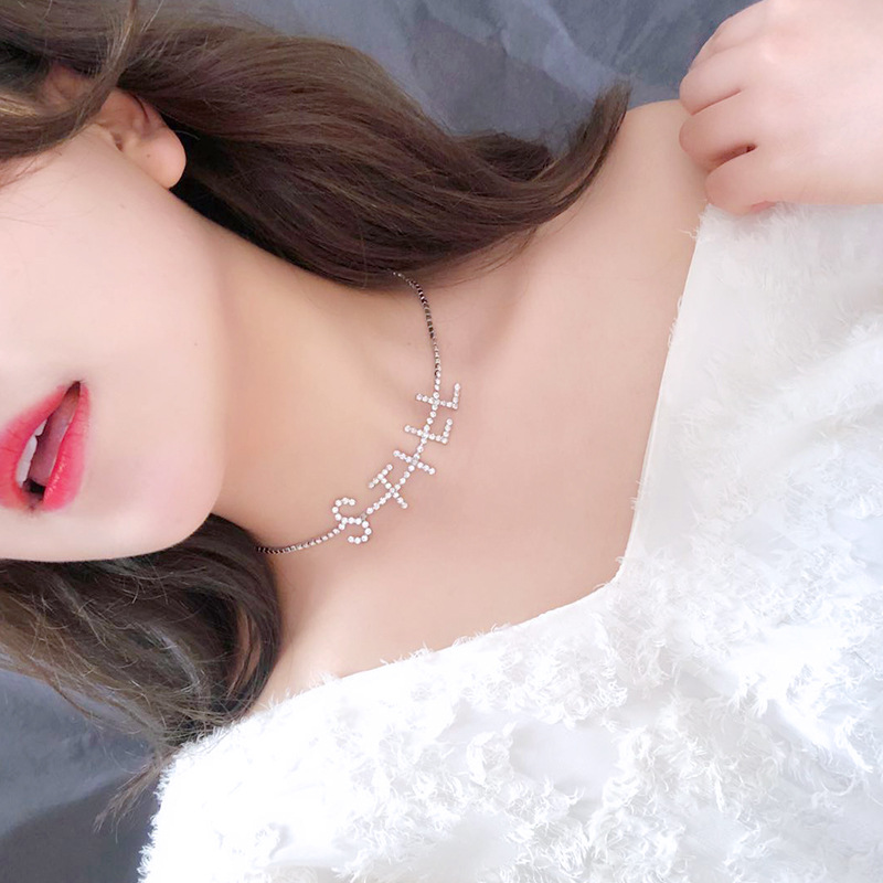 Occident fashion Simplicity STILL Diamond Necklace have more cash than can be accounted for Diamond letter Clavicle chain Versatile temperament Necklace