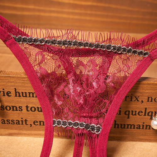 Lace panties for women, low-waisted, transparent, sexy, open, no-take-off, tempting, pearl pendant, sexy thong t-pants 2222