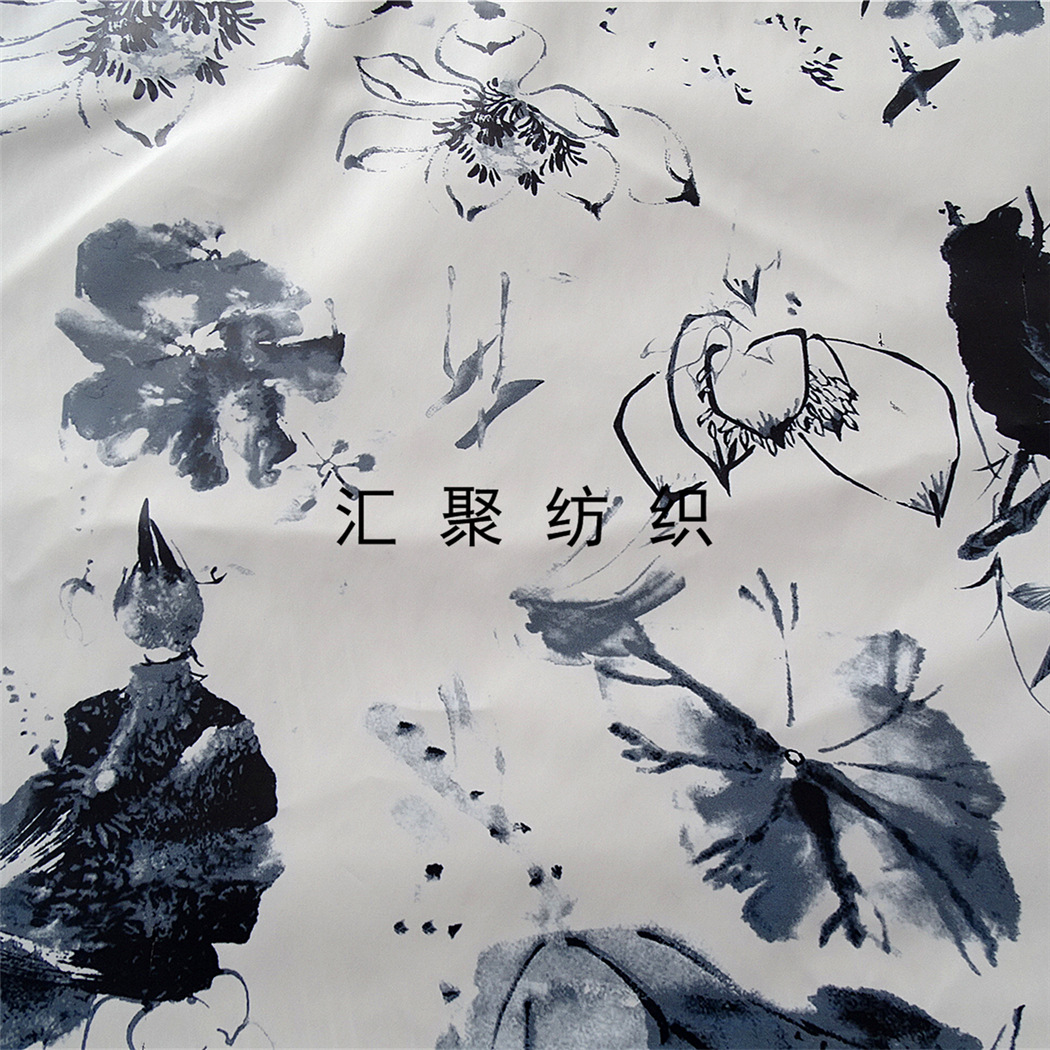 服装面料  pu印花 pvc印花 皮革弱溶剂印花 水墨画风格