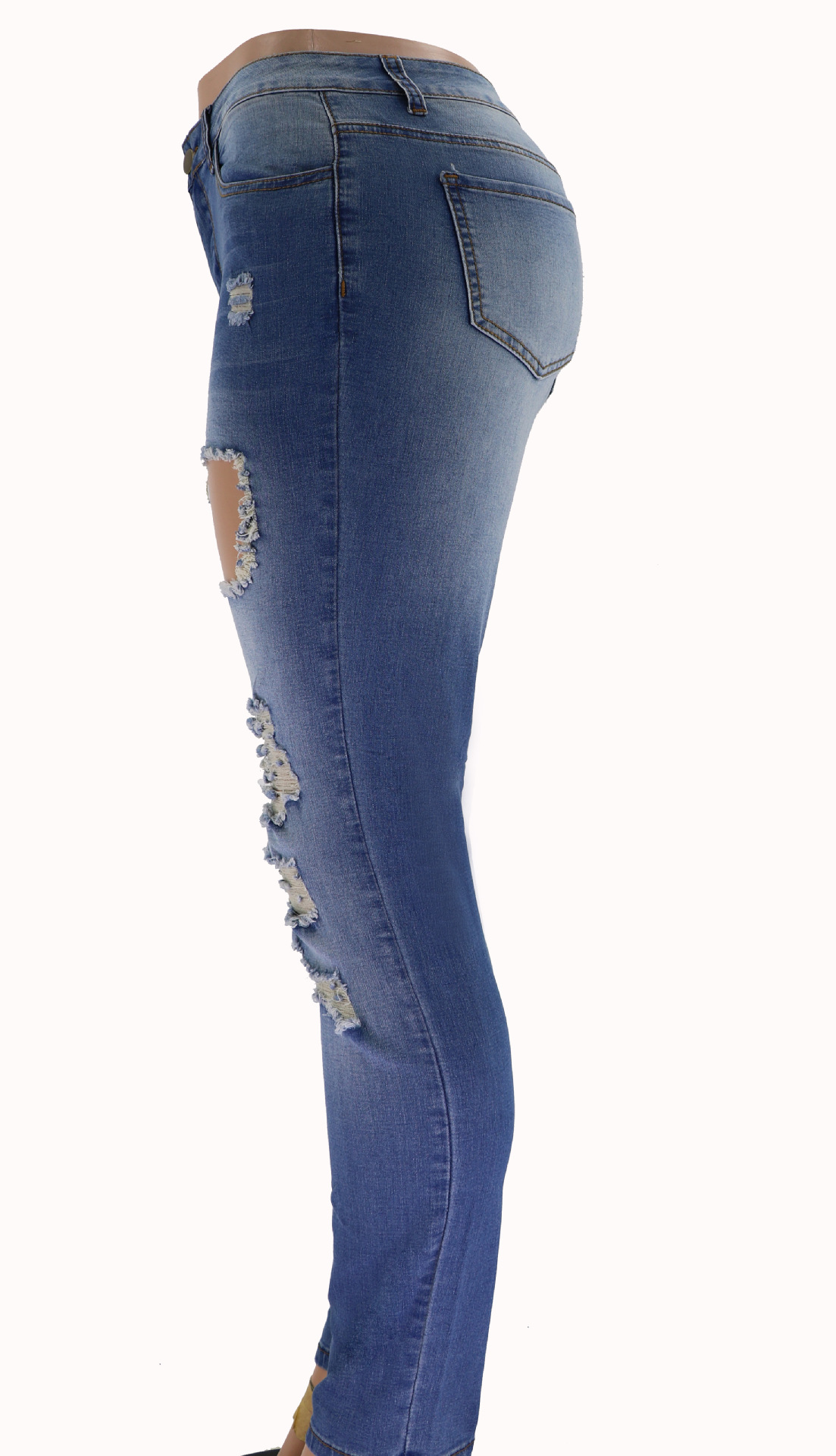 2022 Spring/Summer Perforated High Waist Slim Fit Jeans Women's Pants_voghion.com