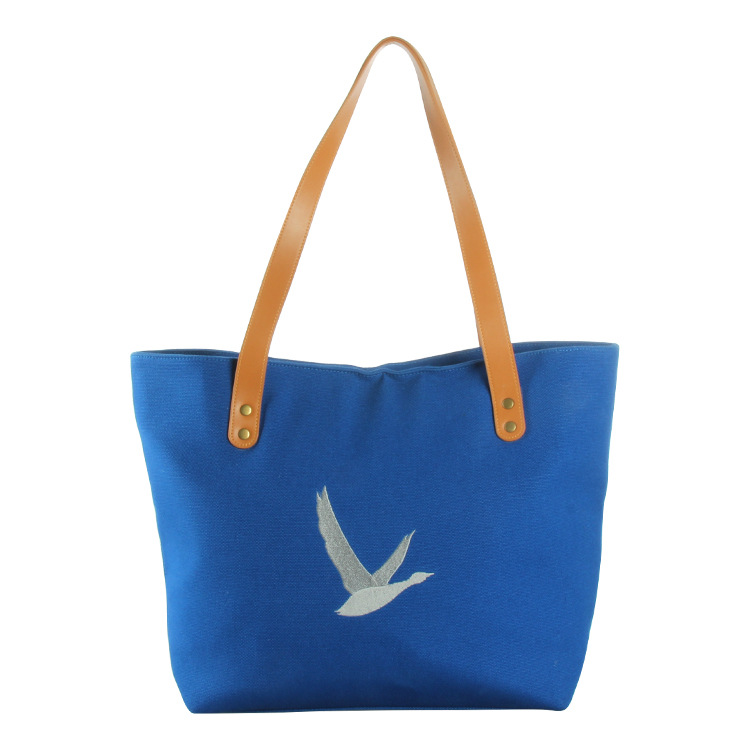 新款蓝色帆布手提袋日用品袋单肩磁扣帆布袋印字LOGO