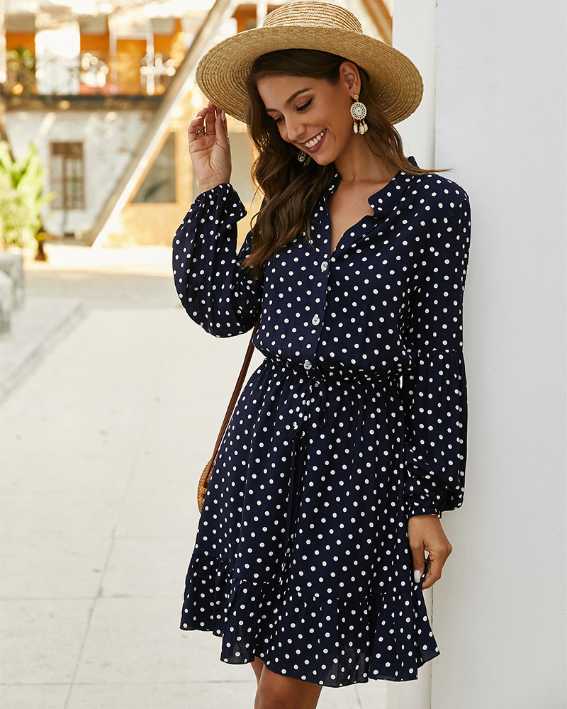 fashion women s spring and summer long-sleeved polka dot rayon dress NSKA1336