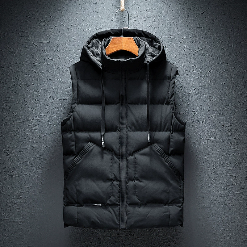 Demi-season vest with hood, keep warm cotton jacket for beloved with down, Korean style