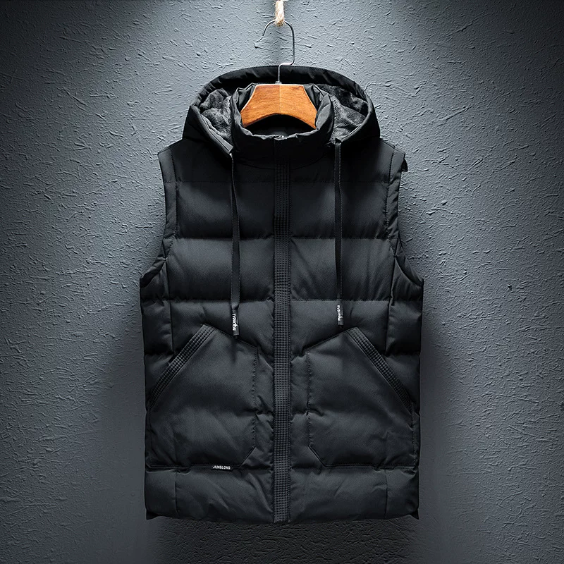 Demi-season vest with hood, keep warm cotton jacket for beloved with down, Korean style