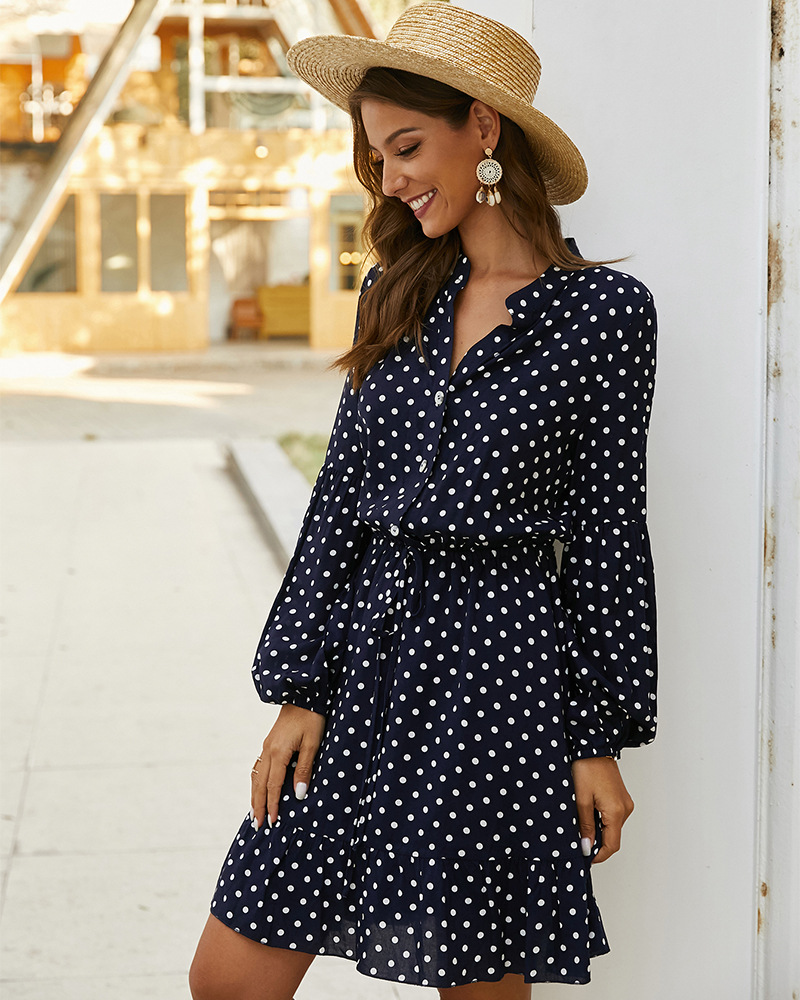 fashion women s spring and summer long-sleeved polka dot rayon dress NSKA1336