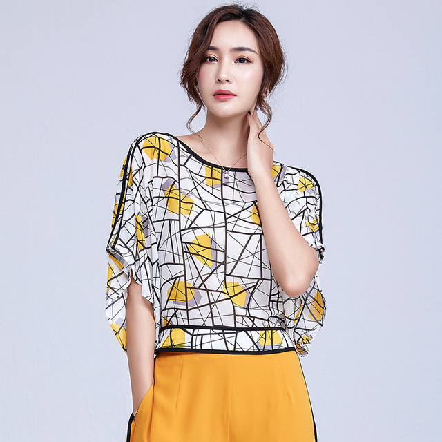 Summer New Printed Chiffon Blouse Flashless Cool Colour Chiffon 