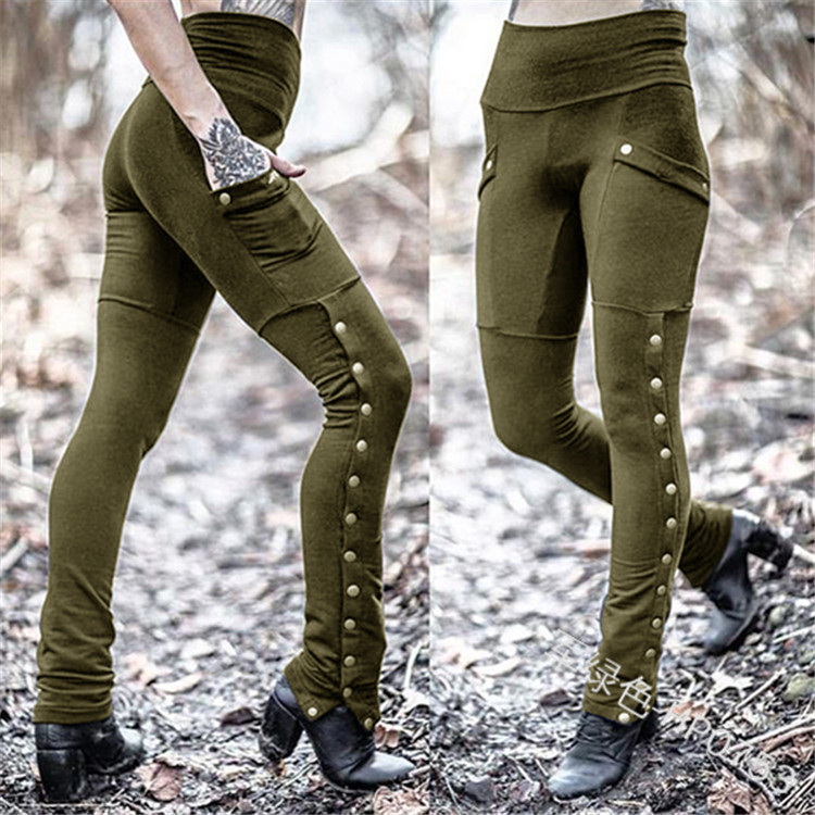 High Waist Side Split Snap Button Leggings