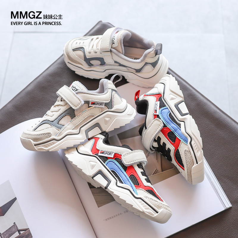 温州货批发儿童运动鞋2020春新款 韩版拼色透气软底跑步鞋男女童