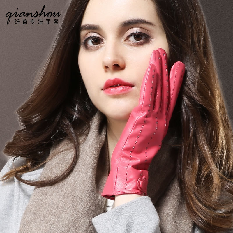 纤首女士薄款真皮手套秋冬季薄款骑车手套 时尚欧美风羊皮手套女