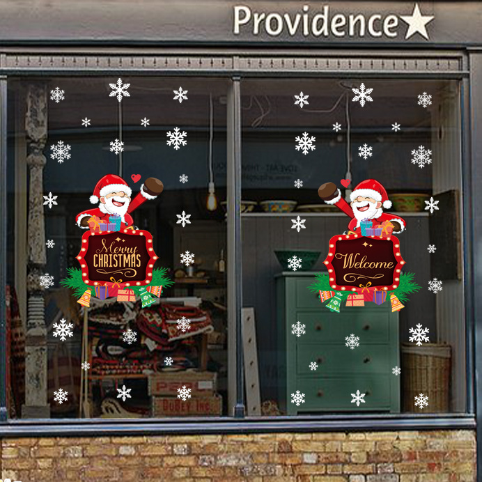 2021圣诞老人麋鹿静电贴纸墙贴商场店铺橱窗户圣诞节日玻璃墙贴画