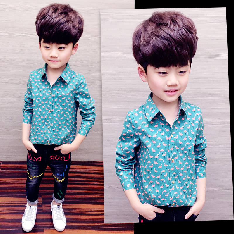 儿童衬衫长袖春秋2019新款中大童男孩春款上衣童装春装男童衬衣潮|ru