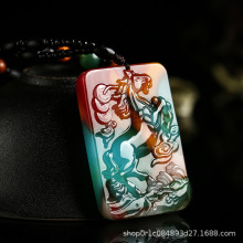 新疆戈壁金丝玉彩玉鸡血玉生肖马牌吊坠七彩玛瑙飞马挂件玉牌