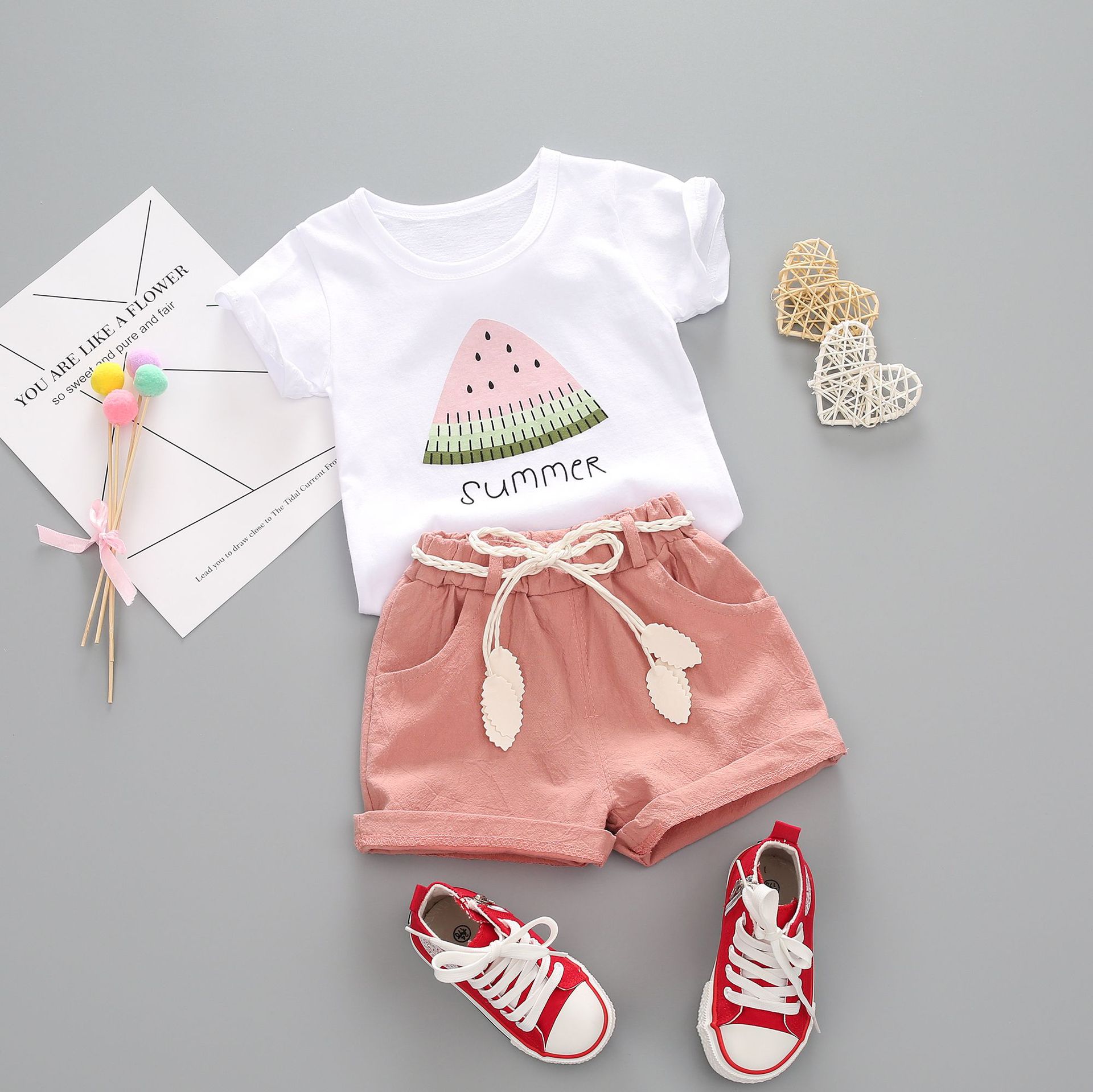 Shorts Sets Sets Type 2 Pieces Set Quantity Daily Occasion Cute Fruit Cotton Girls Clothing Sets