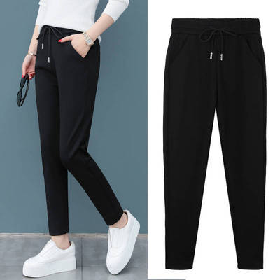 【一件代发】运动裤女2019秋季新款韩版修身显瘦高腰系带休闲裤女