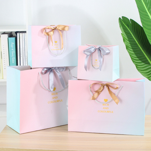 New ins style packaging bag, gradient gift bag, clothing store handbag, paper bag, printed logo gift bag