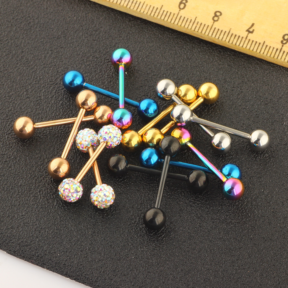 Amazon 14-Piece European and American Hot-Selling Body Piercing Jewelry Set Breast Rings Nipple Rings Tongue Rings Tongue Barbells Stainless Steel Rhinestone detail image 12