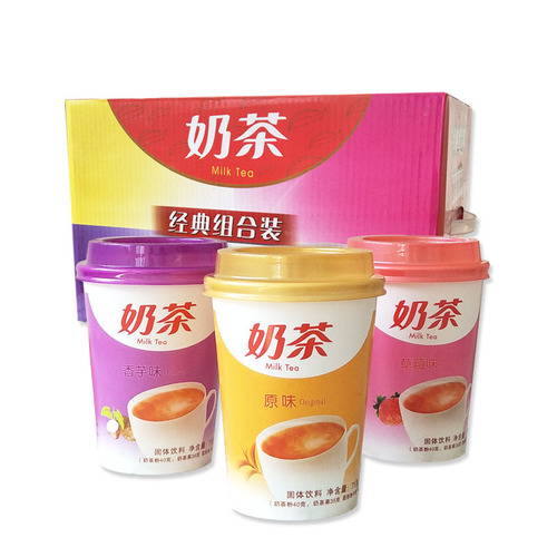 Classic Instant Milk Tea 30 Cup Pack Full Carton Strawberry Sweet Potato Original Brew Milk Tea Powder Beverage Coconut Jelly Milk Tea