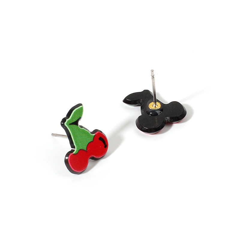 Korean Fruit Childlike Bright Color Strawberry Cherry Acrylic Women's Earrings Set display picture 2