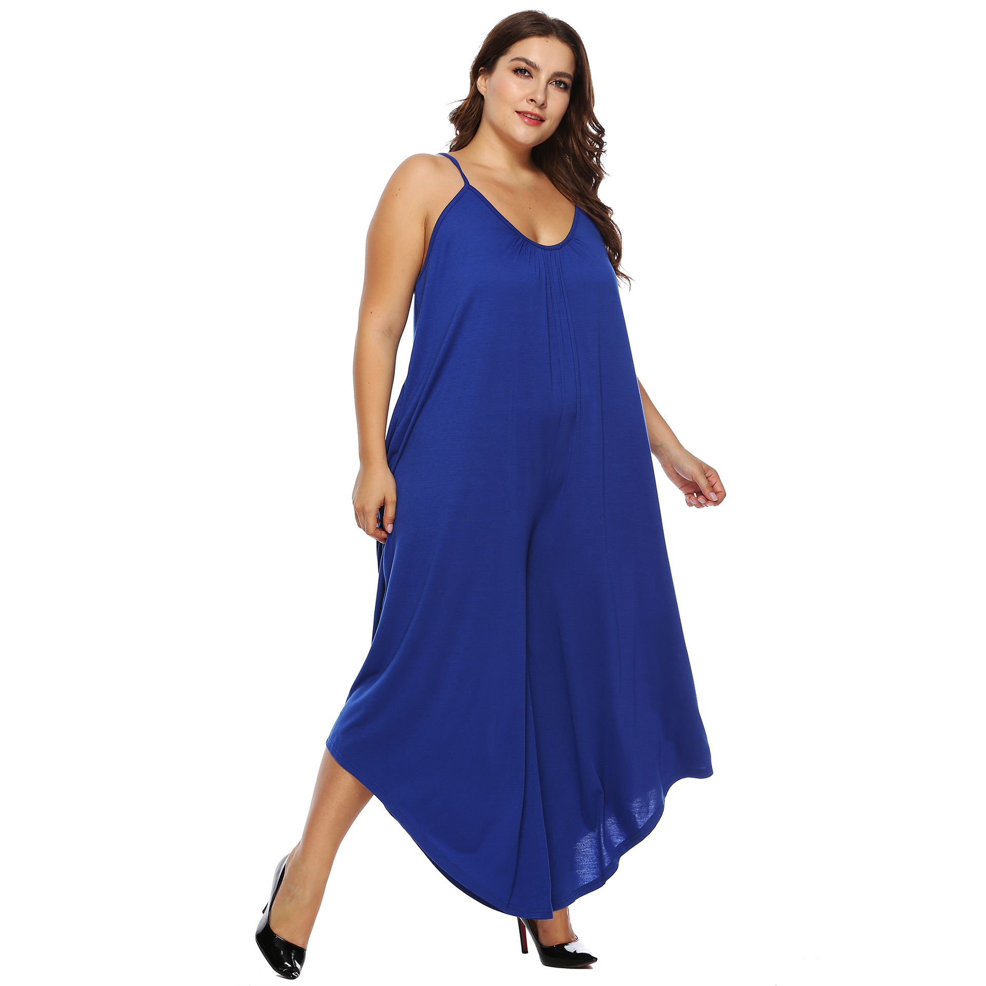 plus size suspenders irregular wide-leg jumpsuit NSOY28428