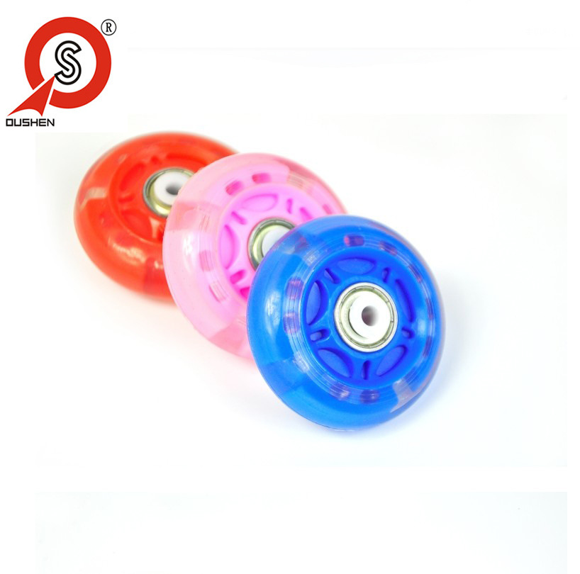 供應溜冰鞋輪滑鞋旱冰鞋透明PU輪PU閃光發光輪 水晶輪70*24 64*24