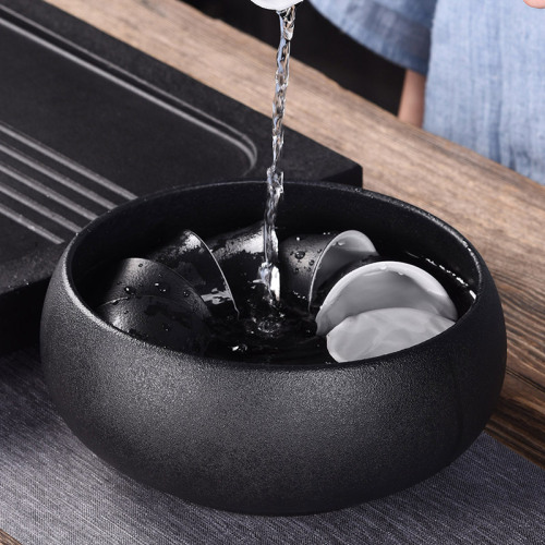 Large black pottery tea wash household tea jar pen wash coarse ceramic tea set accessories cup bowl tea ceremony accessories water bowl wash