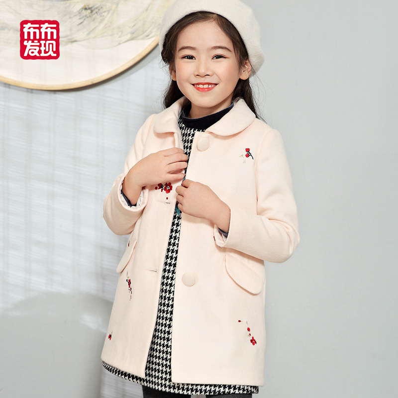 Bubu found 2019 Autumn and winter new pattern girl Mid length version Woolen coat CUHK Embroidery Single breasted woolen coat