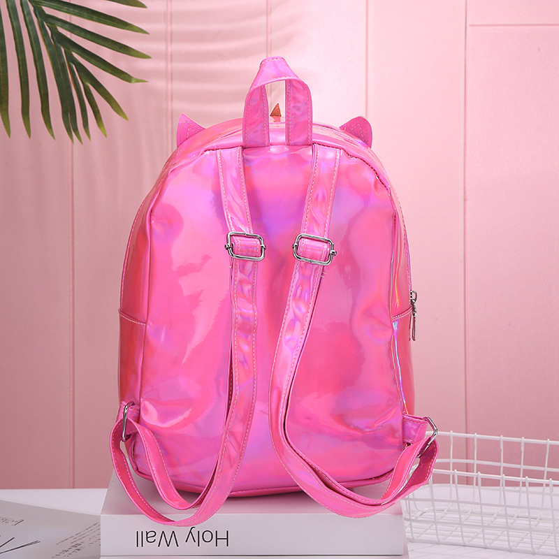 Unicorn large-capacity Unicorn laser bright pink schoolbag, cartoon women's backpack, travel bag, pu backpack detail image 5