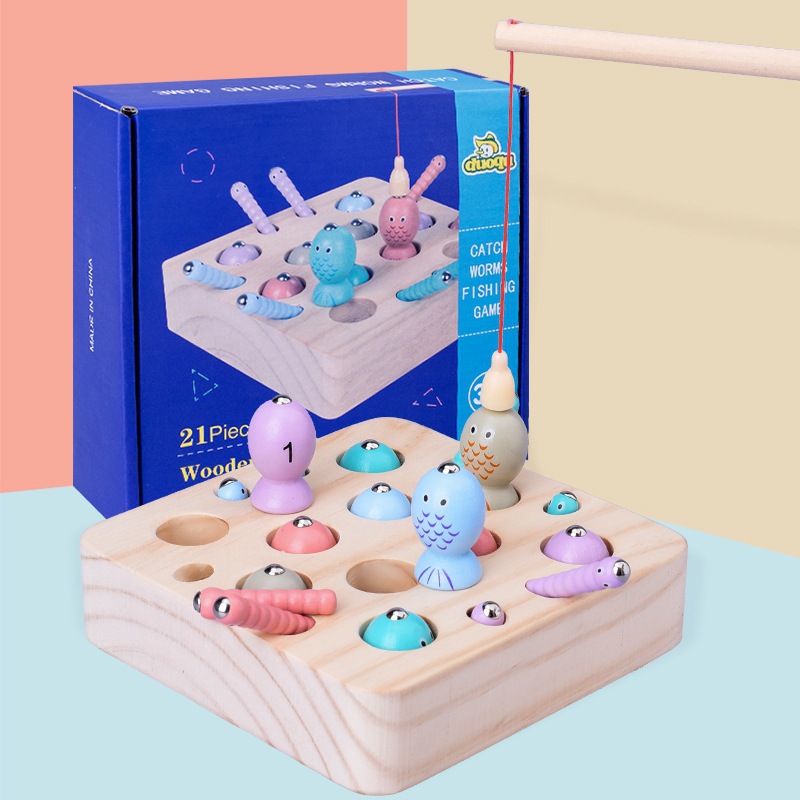 Wooden magnetic practice for hand-eye coordination for fishing