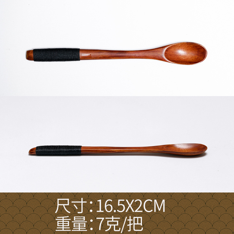 Fábrica al por mayor cuchara de madera maciza cuchara creativa cuchara de café cuchara de mezcla miel cuchara japonesa mango largo bobinado cuchara de madera